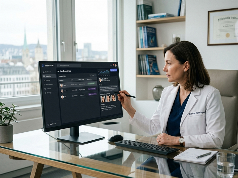 Dashboard showing call logs, booked consultations, and lead capture for a cosmetic clinic