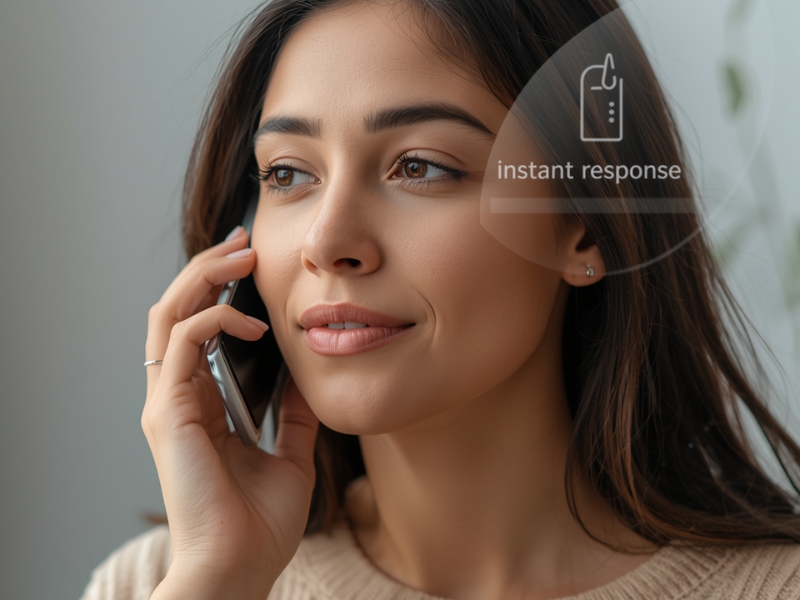 Woman in London booking a rhinoplasty consultation on her phone late at night